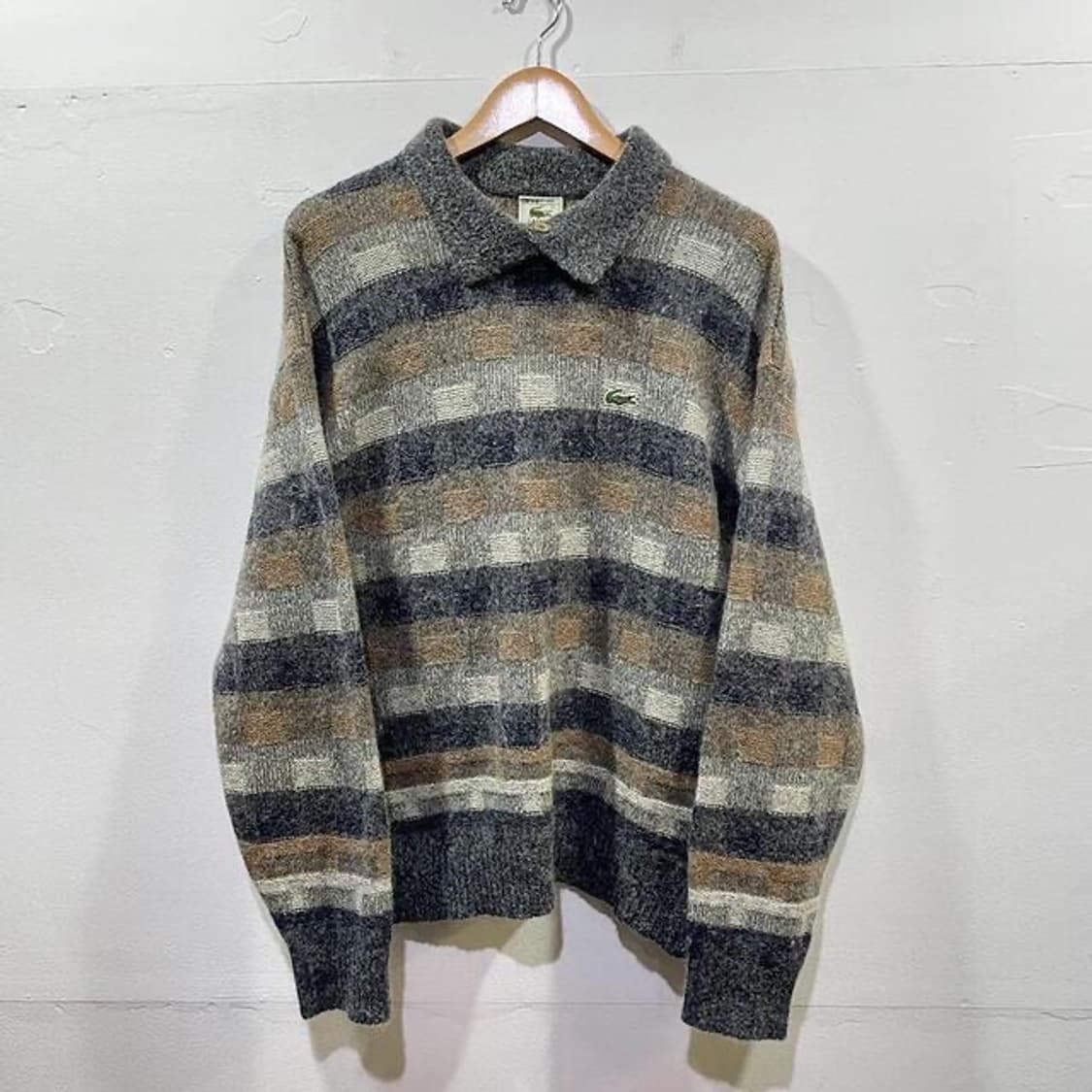 90s 라코스테 체크 카라 니트 (L)   상품이미지2