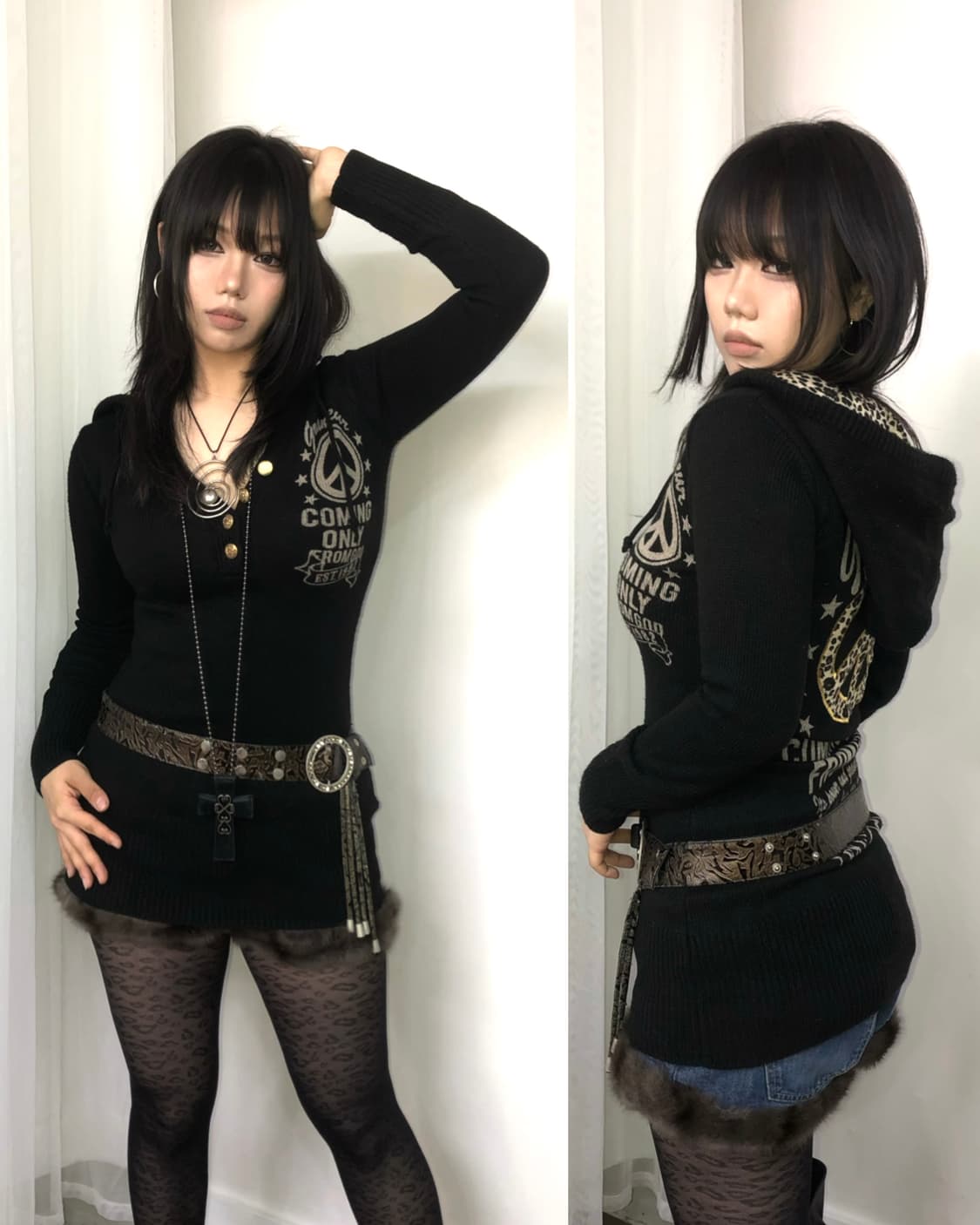 DIGDEEP leopard pattern knit 후드원피스 상품이미지2