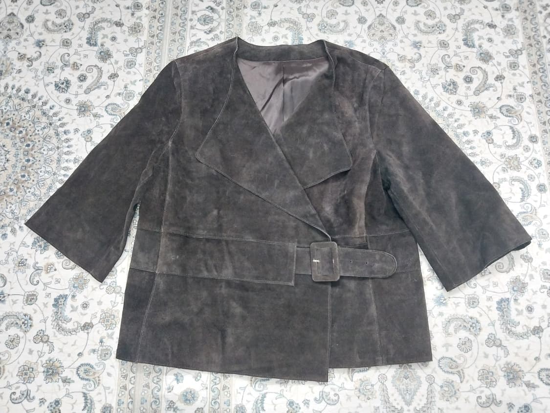 jpn 브라운 스웨이드 송아지 가죽 크롭 벨트 자켓 L 상품이미지1