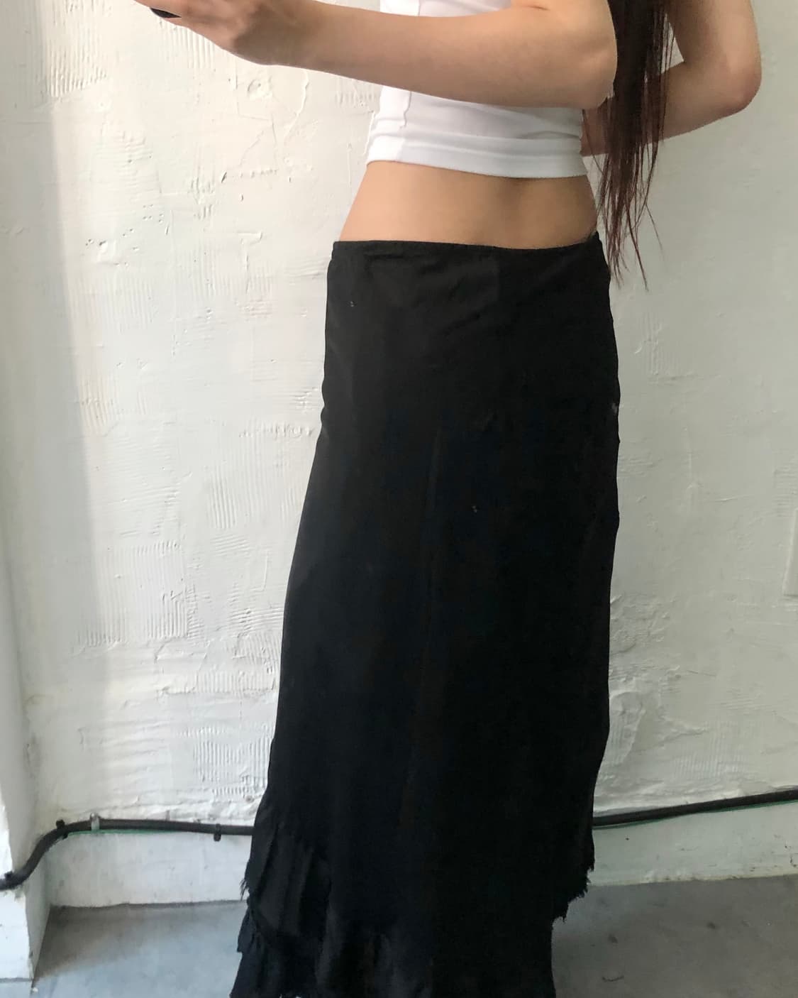 꼼데가르송 트리콧 큐프라 블랙 프릴 롱 스커트 상품이미지3