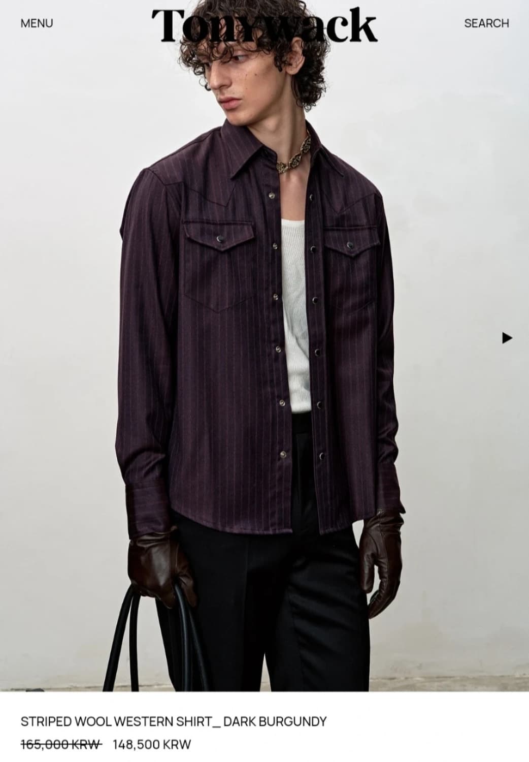 토니웩 스트라이프 울 웨스턴 셔츠 버건디 XL 상품이미지1