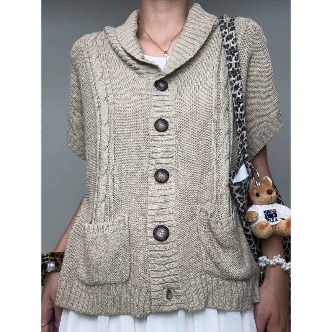 빈티지 브라운 케이프 반팔 가디건 상품이미지2