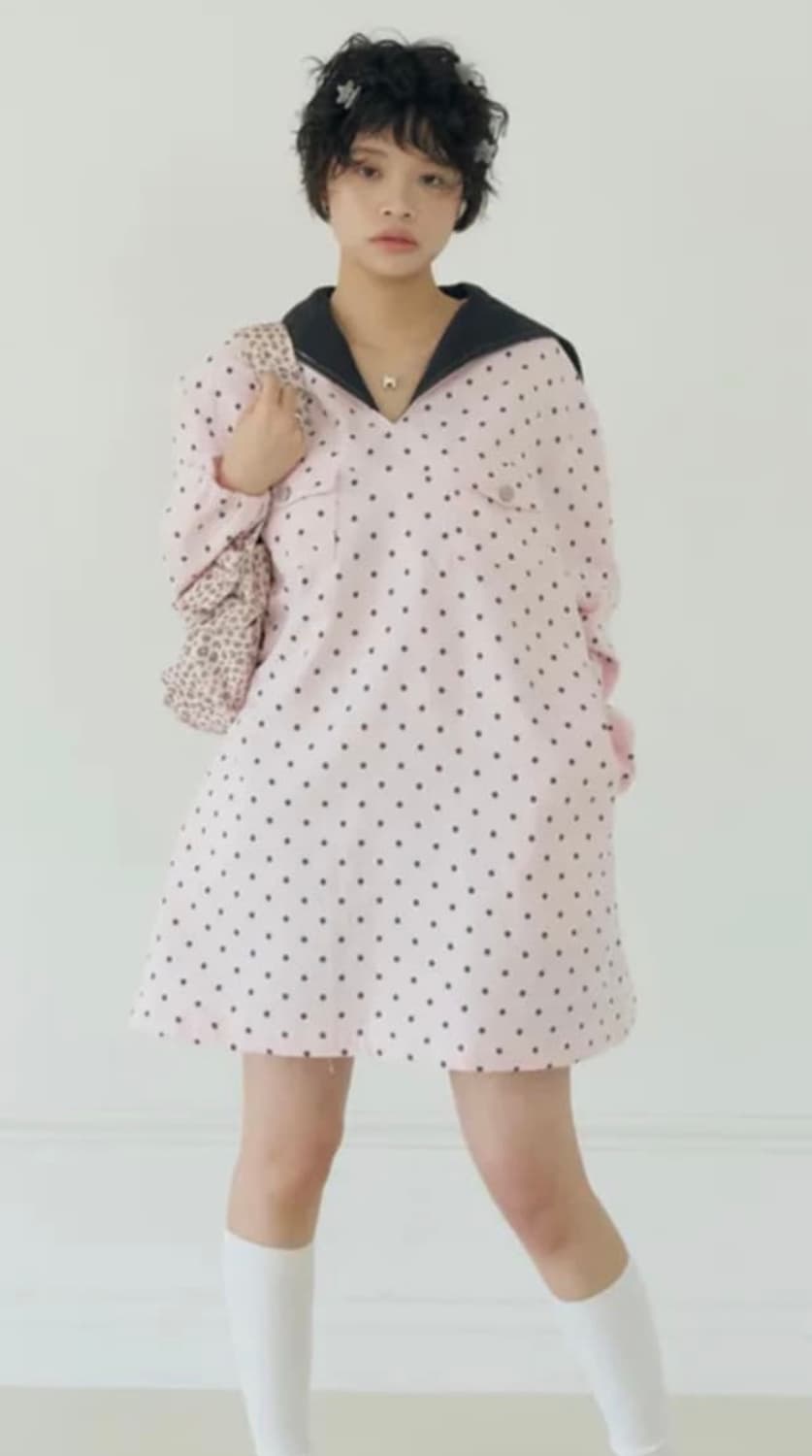 샤키리 폴카 스타 패치 세일러 원피스 드레스  상품이미지1