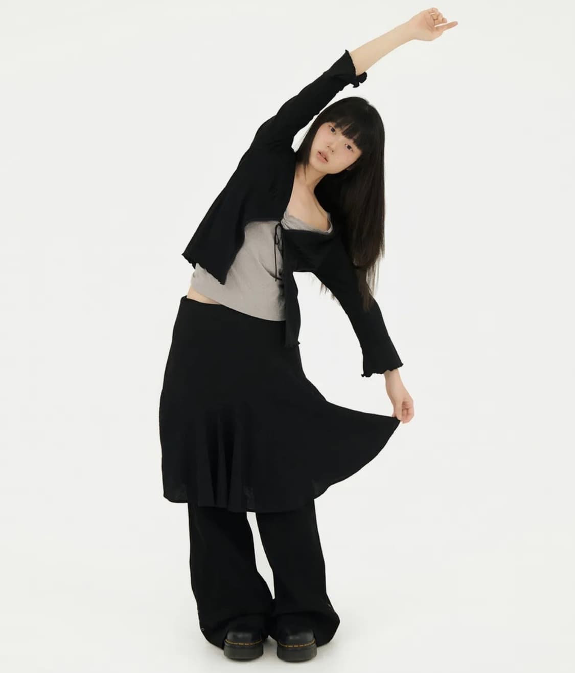 미레코 WAVY CHECK MIDI SK BLACK 1 / 1개 상품이미지2