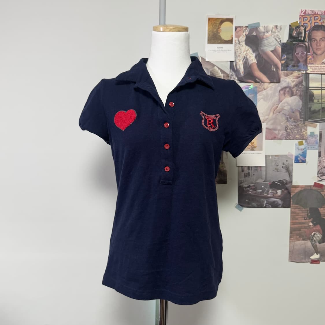 하트 네이비 자수 카라티 + 체크 샤스커트 2개세트 상품이미지3