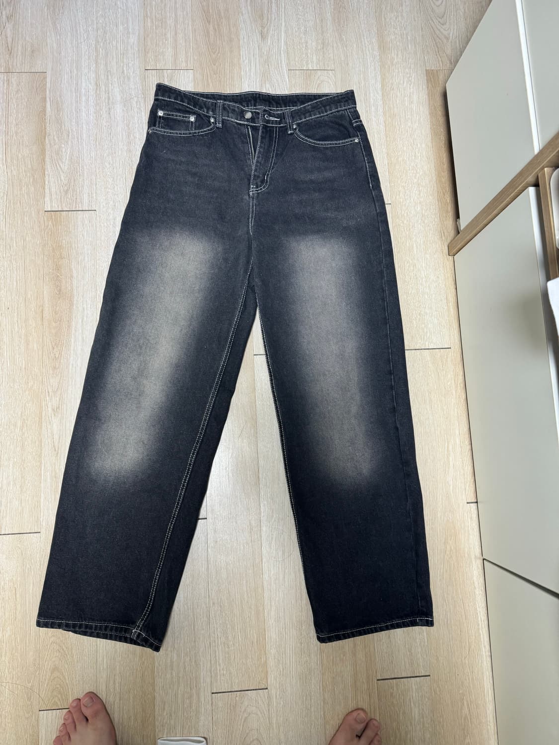 블랙 워싱 와이드 데님 상품이미지1