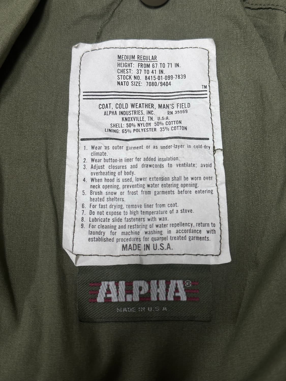알파인더스트리 made usa 우드랜드 M-65 FIELD 자켓 상품이미지5