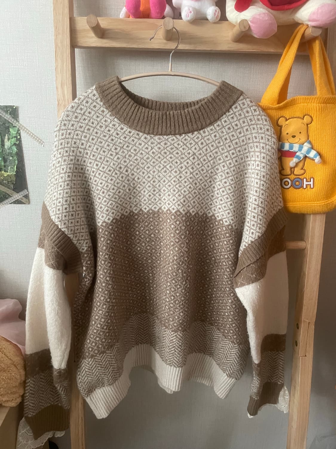 모리걸 빈티지 엑시즈팜 배색 레이스 니트🤍🤎 상품이미지2