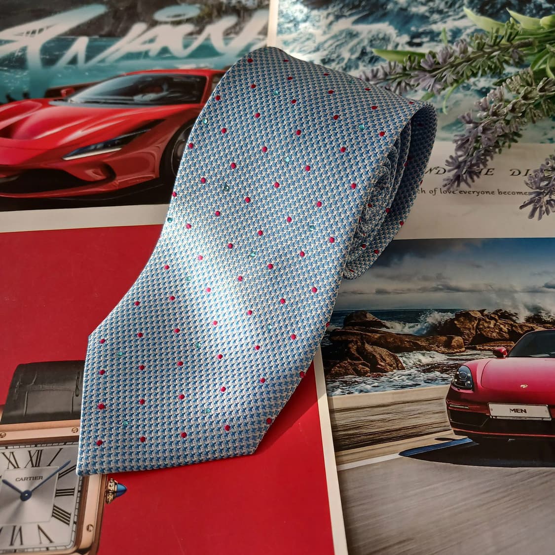 페리 엘리스 실크 스카이블루 도트 넥타이 8.2cm 새제품 A18957  상품이미지2
