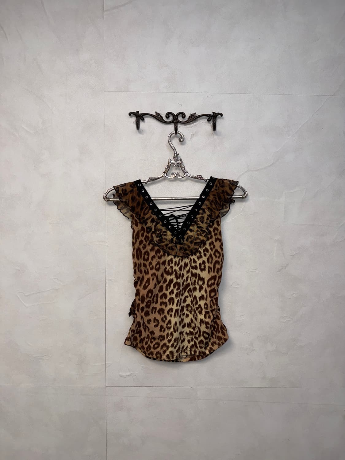 Brown leopard frill laceup sleeveless  상품이미지4