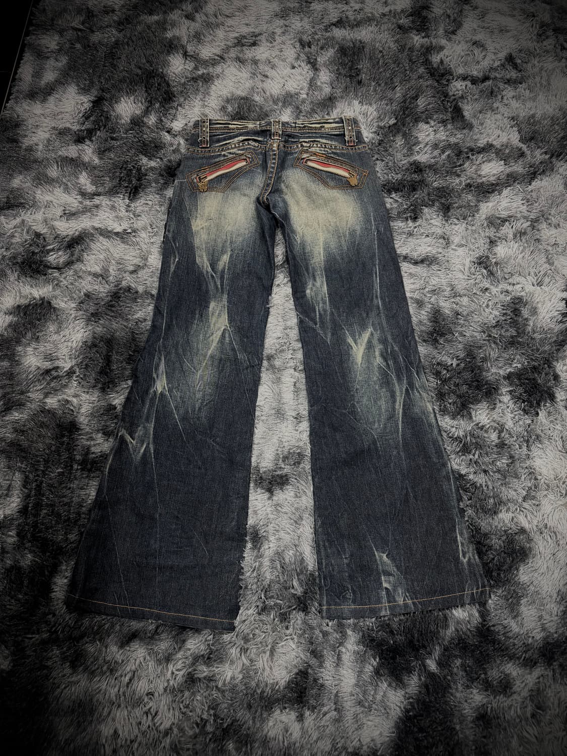 포켓 가죽 패치 워싱 로우라이즈 부츠컷 데님팬츠 상품이미지2