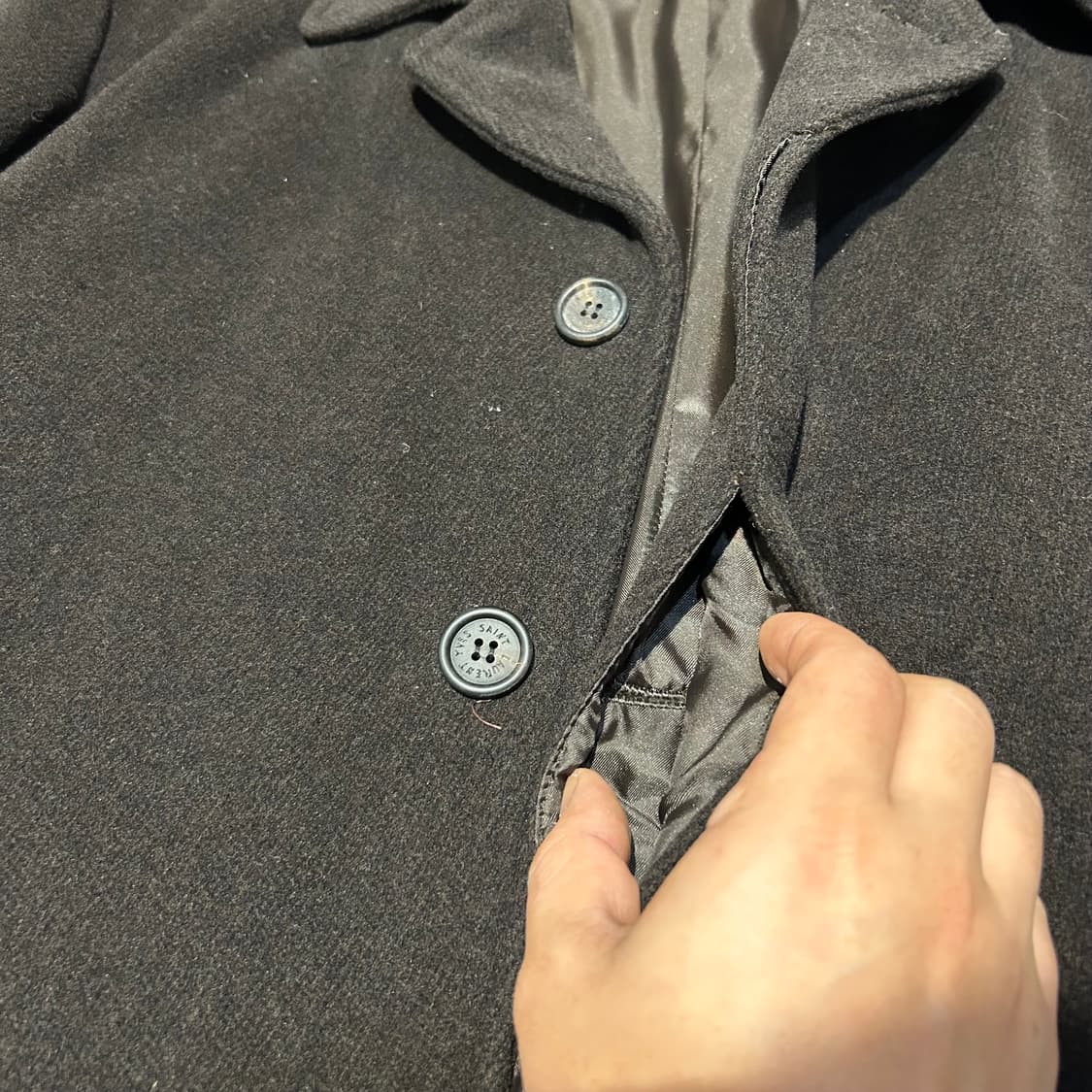 L) YSL 입생로랑 울 코트 싱글 미디움 코트 딥브라 상품이미지7