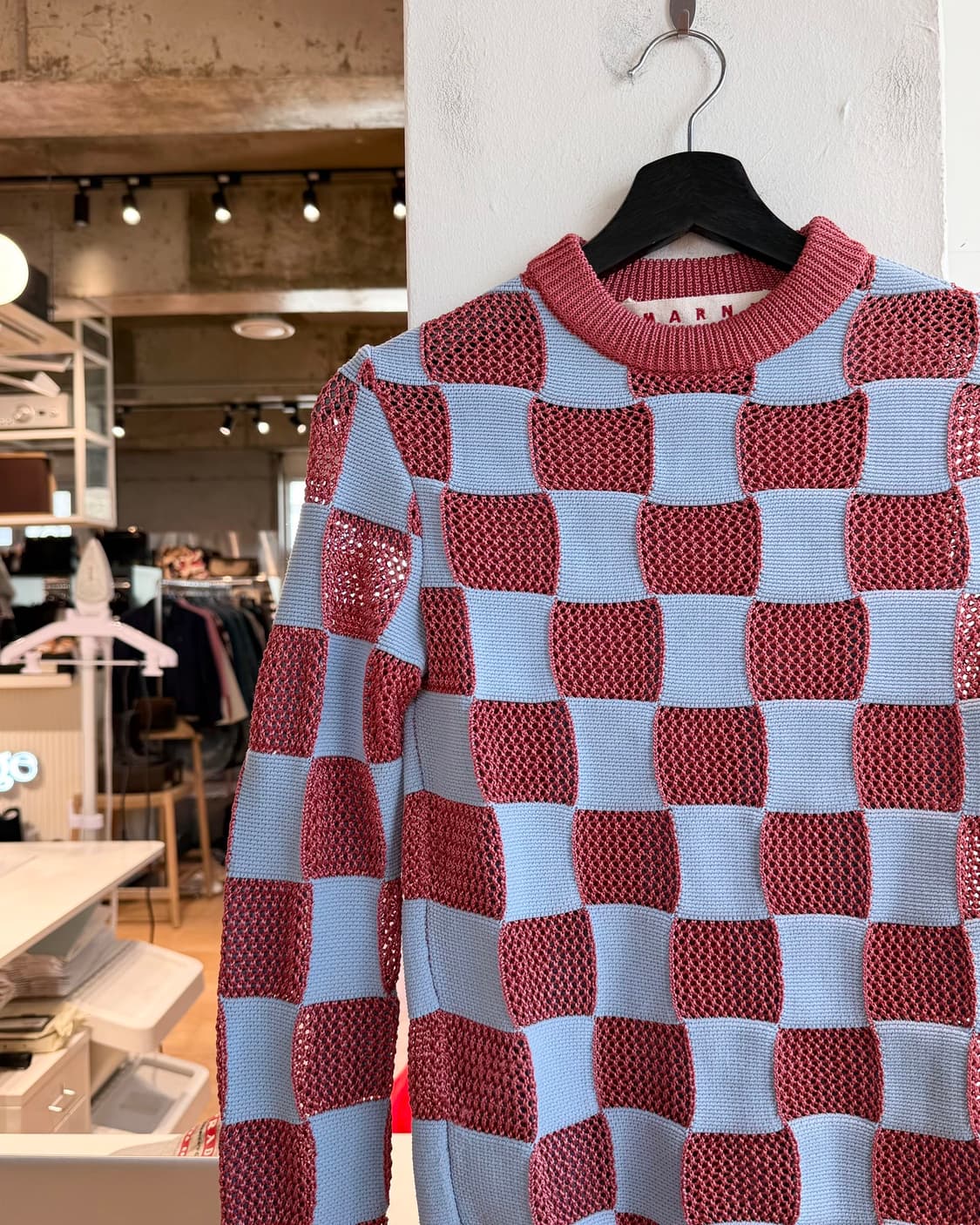 마르니 블루 핑크 체커보드 니트 상품이미지4