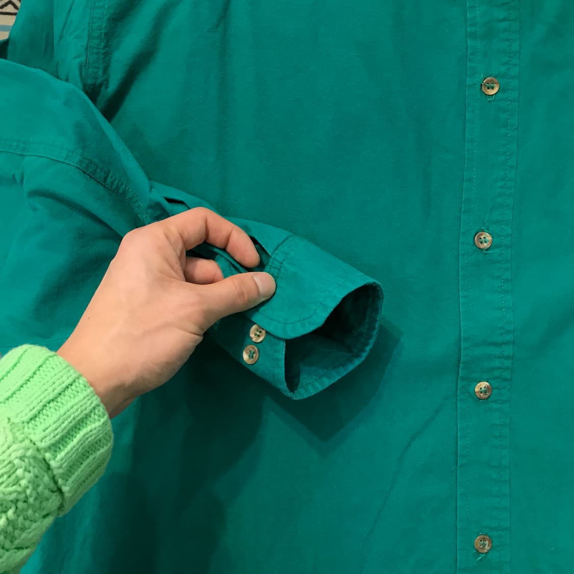 90s vtg 디즈니 자수 청록 코튼 셔츠 남성 115 빅사이즈  상품이미지5