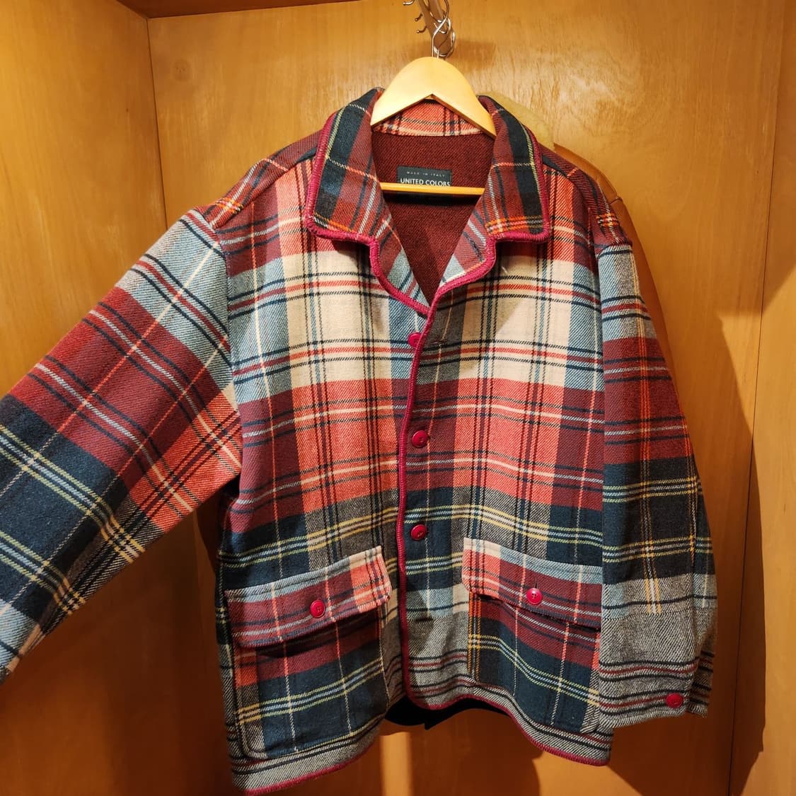 이태리 베네통 00s 울 타탄체크 헌팅 자켓 코트 L 105 상품이미지3