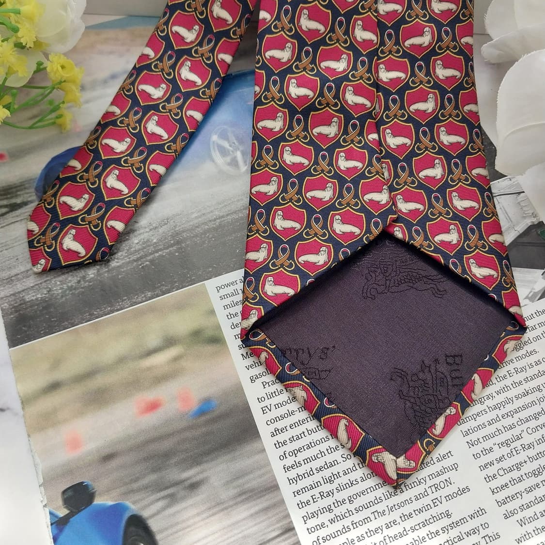 버버리 실크 레드&네이비 패턴 넥타이 9.9cm A+~A등급 K1299
 상품이미지6