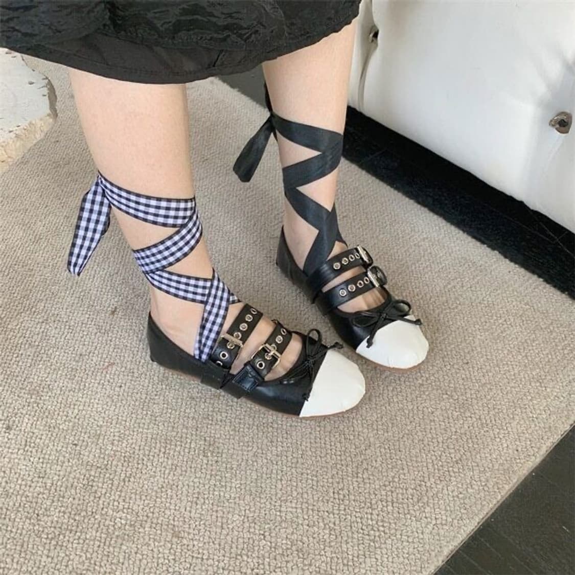 미우미우 더블 스트랩 발레리나 플랫 36 상품이미지3