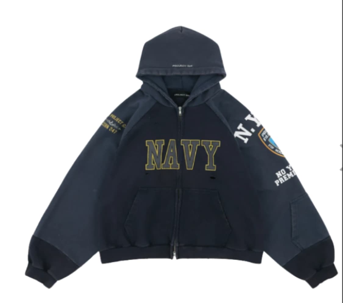 [3] 프로젝트 G/R 리컨스트럭티드 폴디드 집 후드 네이비 상품이미지1