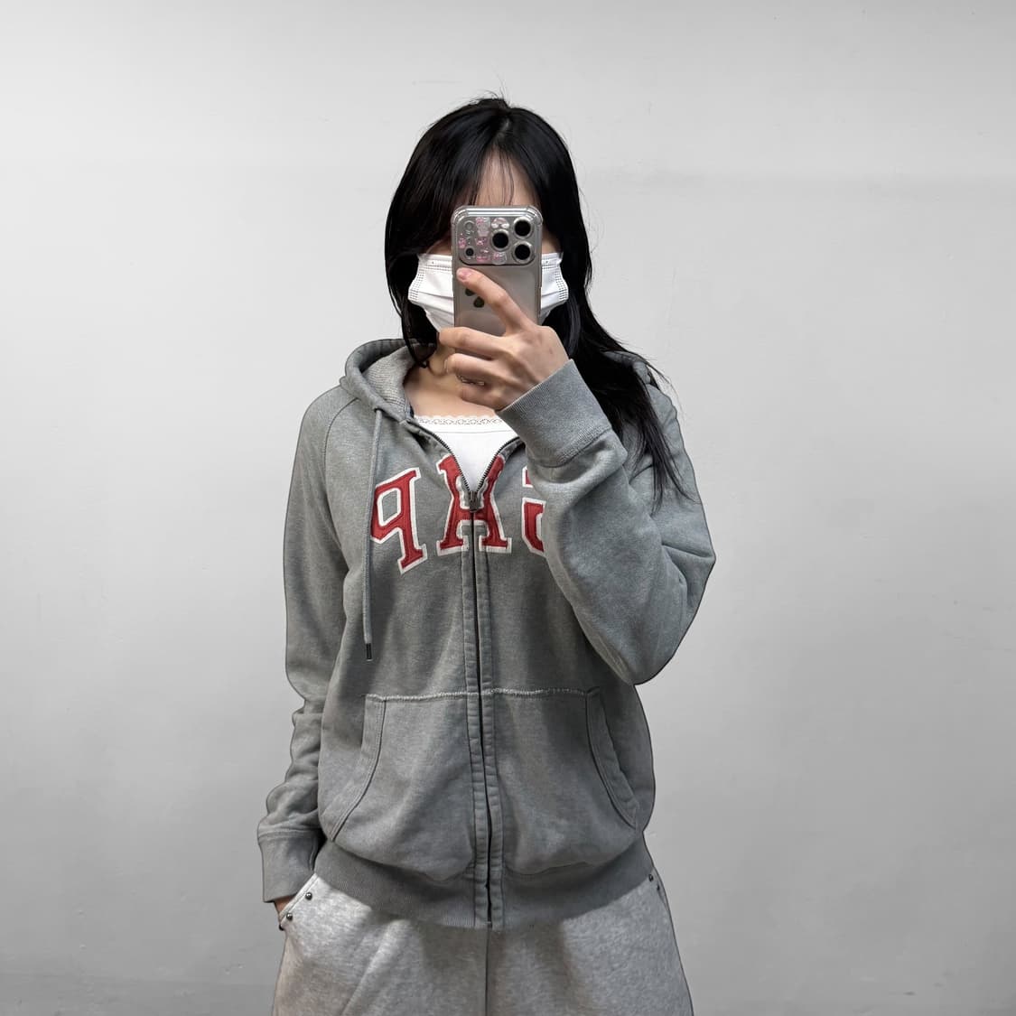 갭 Gap 스펠 로고 후드집업 그레이 상품이미지1