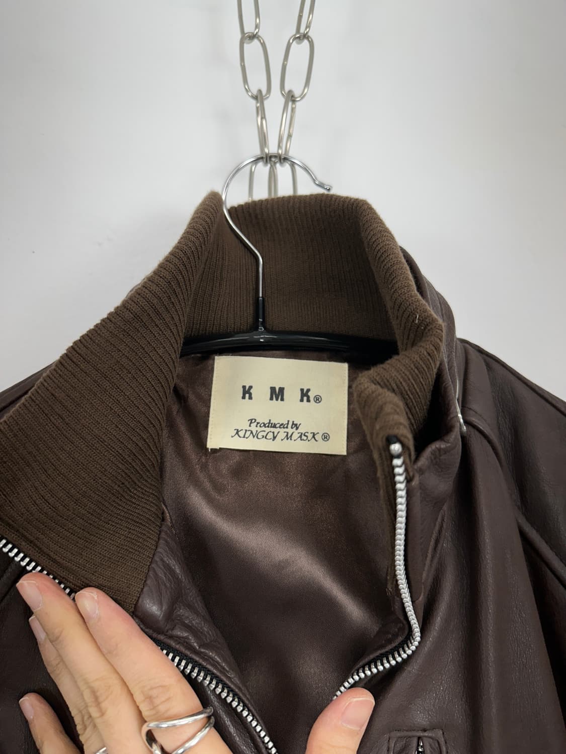 KMK Ribbed High-Neck Lambskin Zip Jacket 상품이미지7