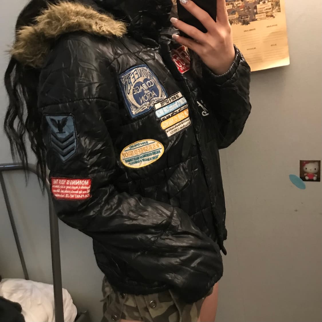 Marna 펑키 와펜 유광 퍼 후드 퀄팅 자켓 상품이미지1