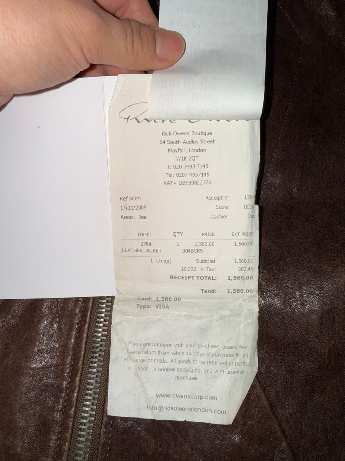 (XS) 릭오웬스 AW09 크러스트 비터 램스킨 레더 벨크로 지오 자켓 상품이미지6