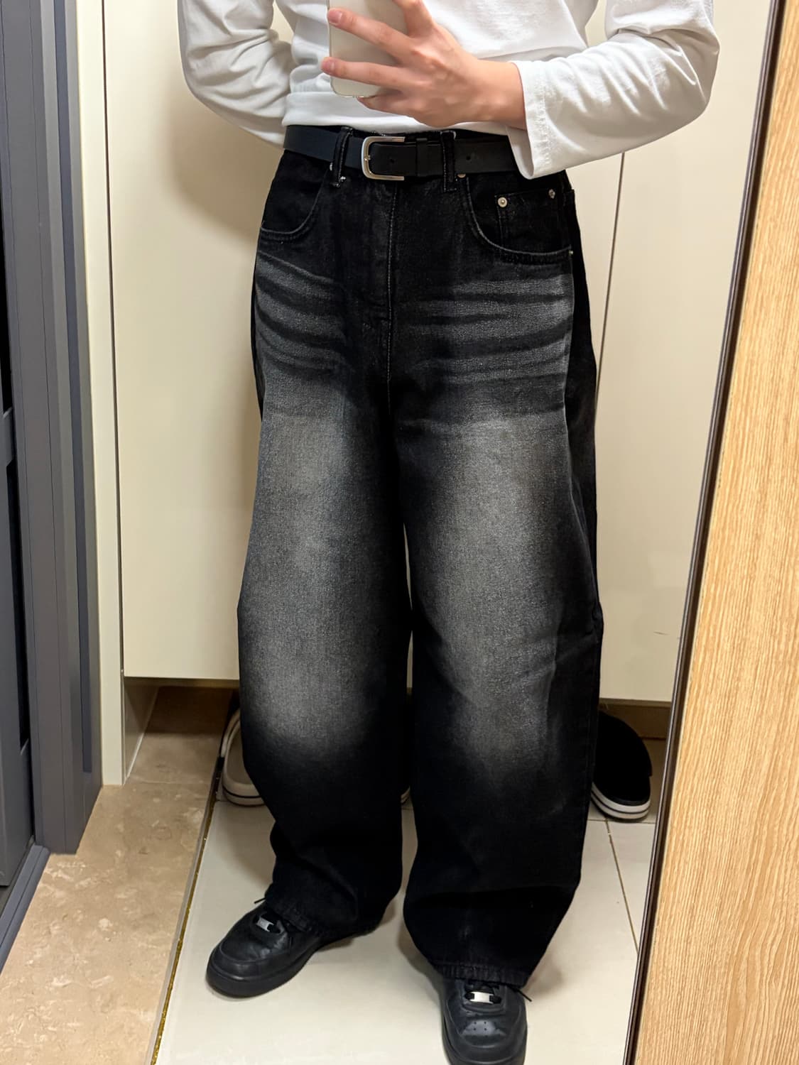 Rofl 블랙 와이드 데님팬츠 상품이미지2