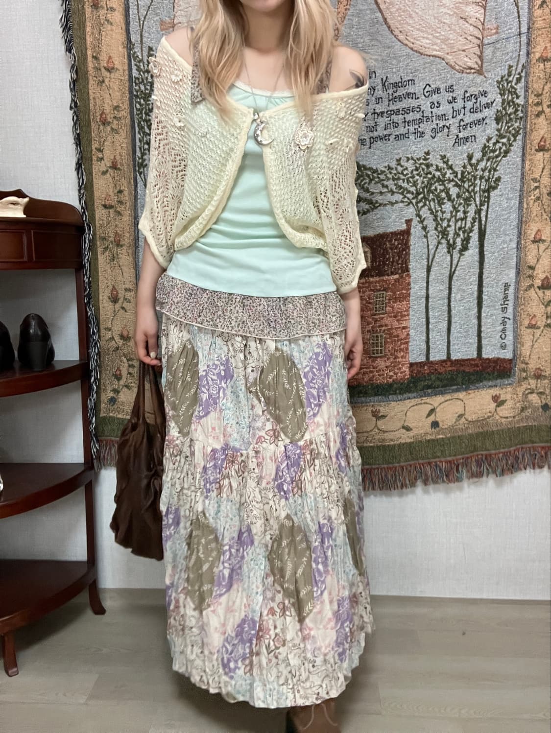 jpn vintage 히피 모리 페이즐리 플리츠 롱스컽 상품이미지6