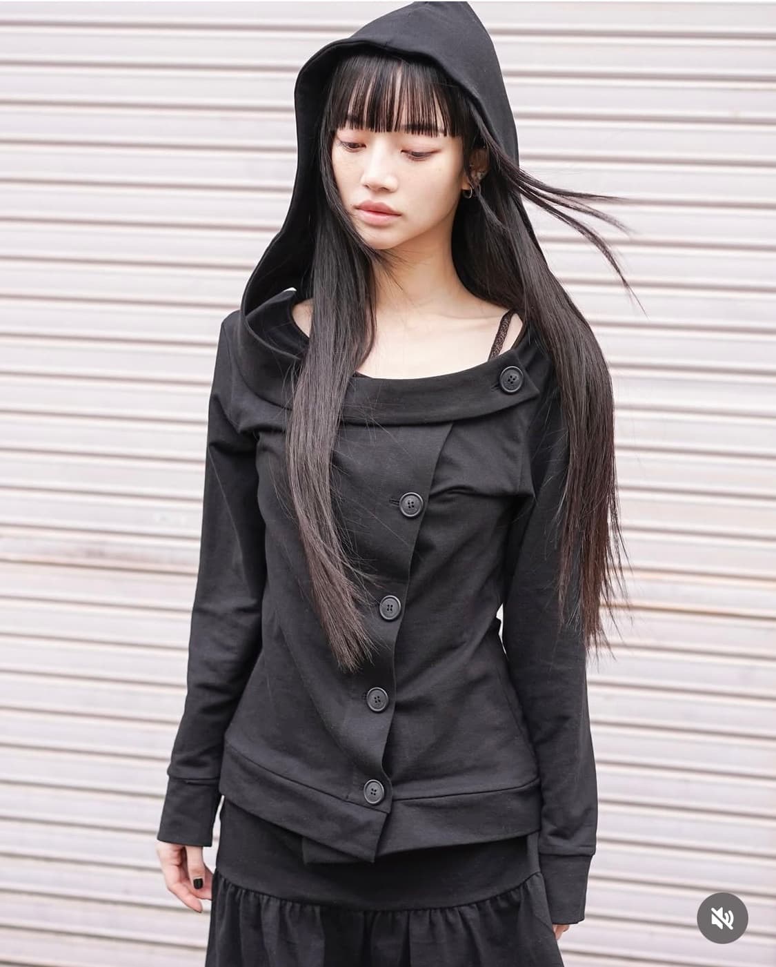 오스하이 스프링 넥 버튼 후드 블랙 상품이미지2