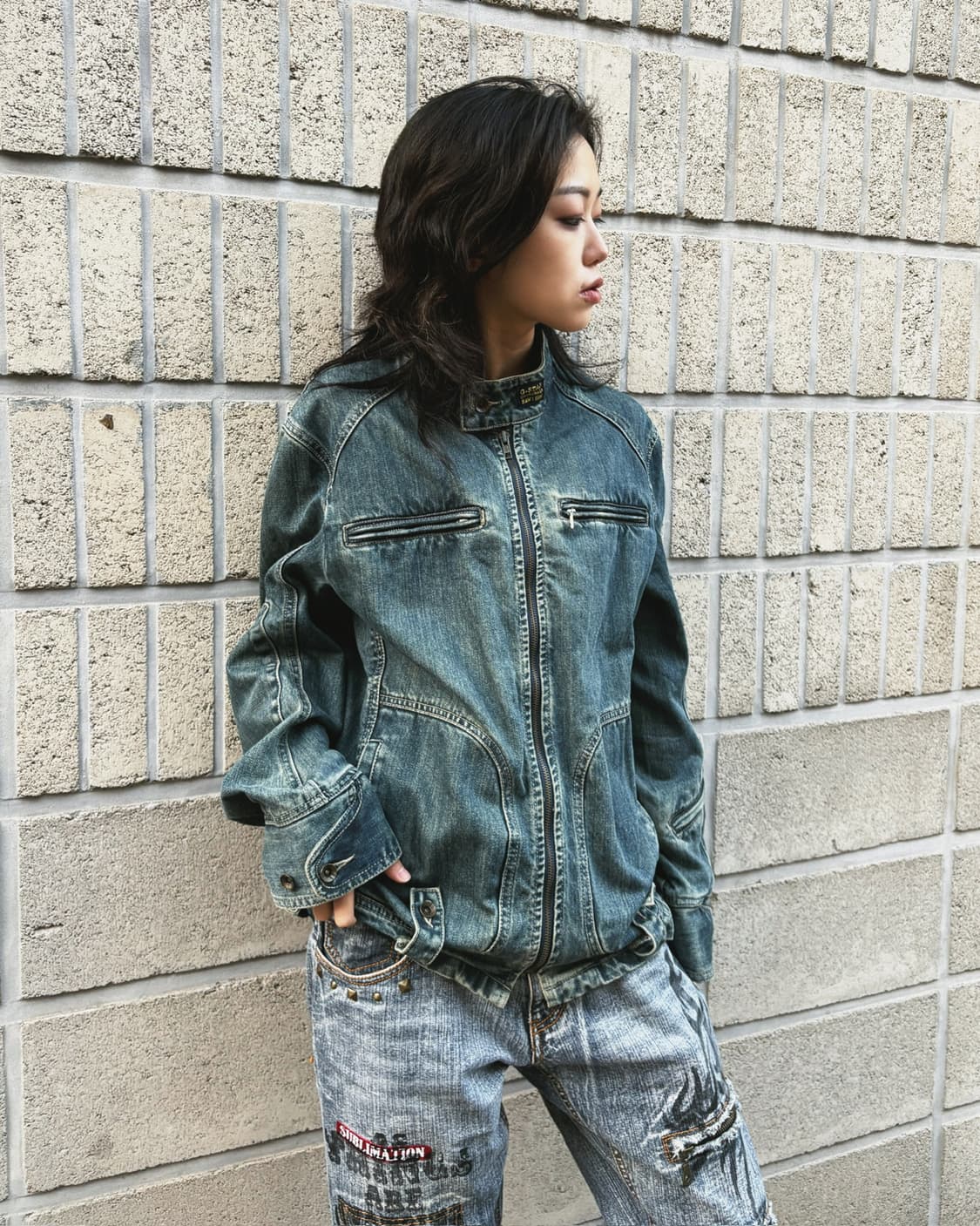 지스타 로우 워싱 그런지 데님 바이커자켓 상품이미지6