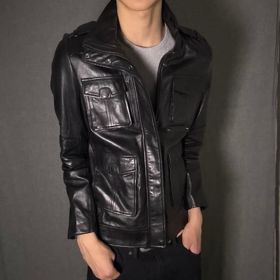 lamb skin black leather jacket 상품이미지2