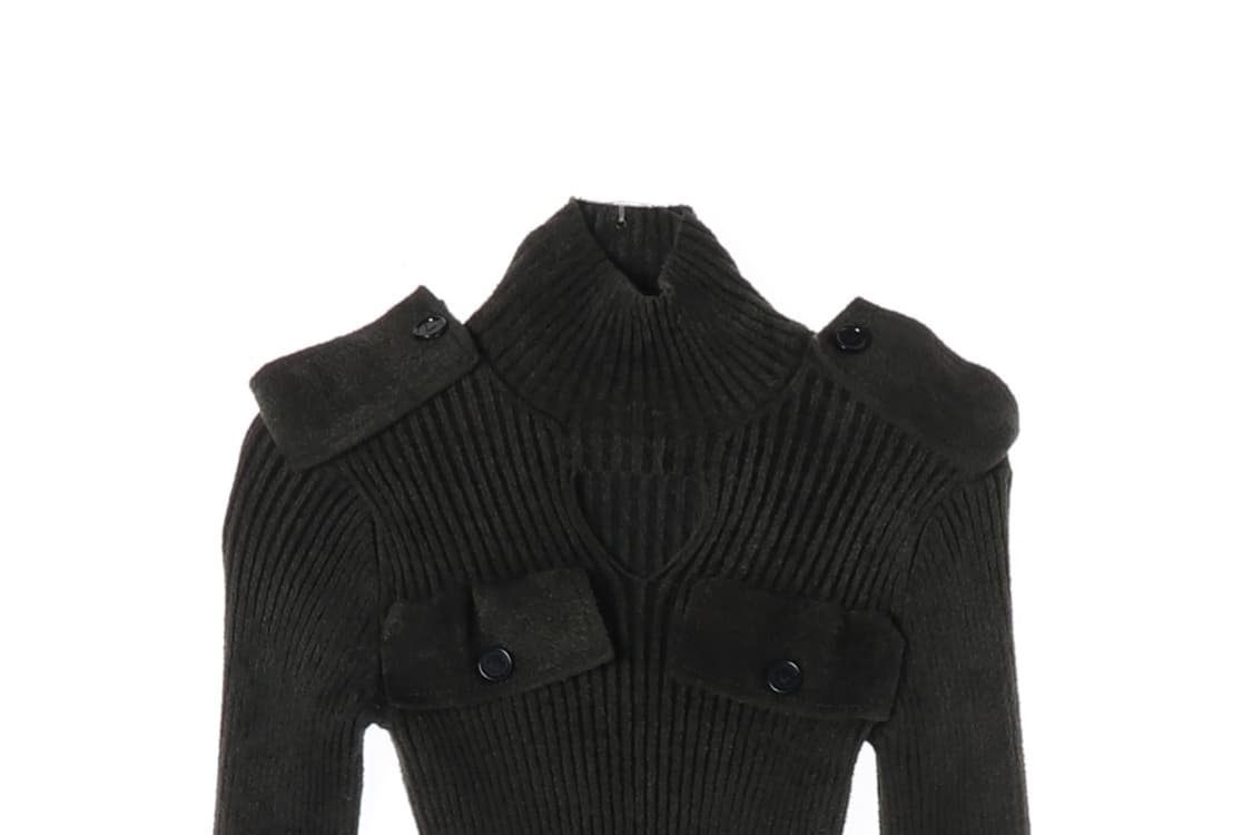 보테가베네타 리브 하이 넥 밀리터리 스웨터 견장 니트 다크그린 S
 상품이미지3