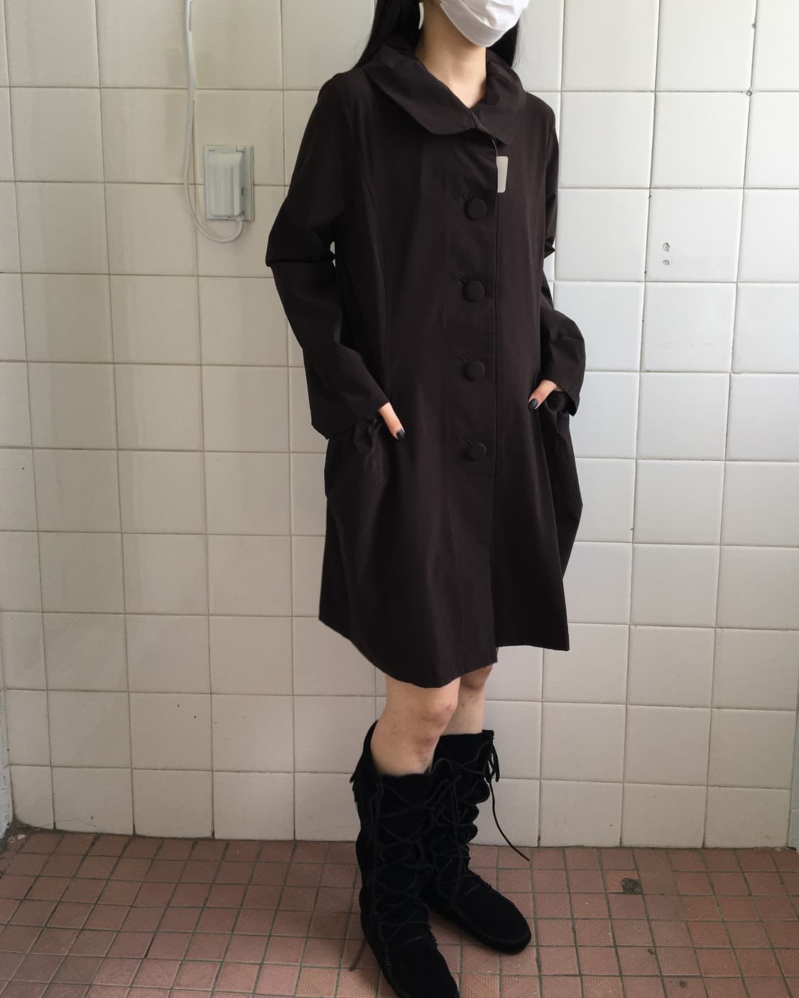 Button neck line point brown coat 상품이미지6