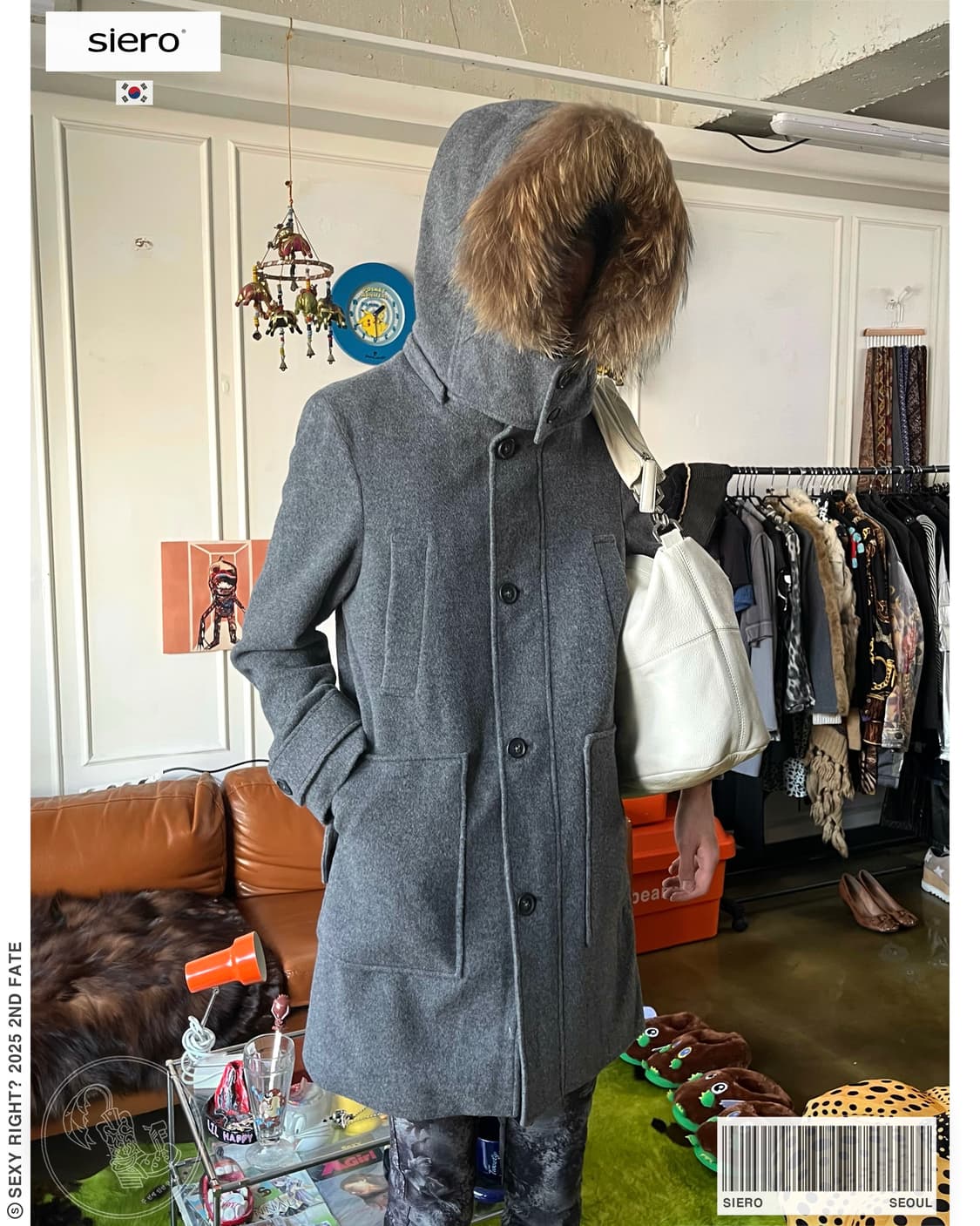 siero Raccoon Fur Hood Wool Coat 상품이미지1