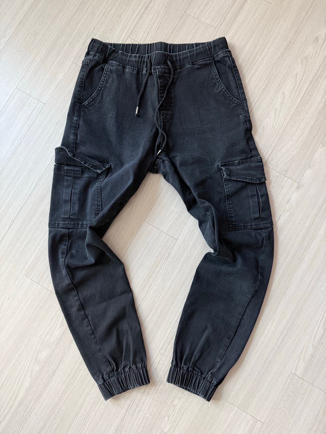 블랙 데님 스키니 카고 조거팬츠 상품이미지1