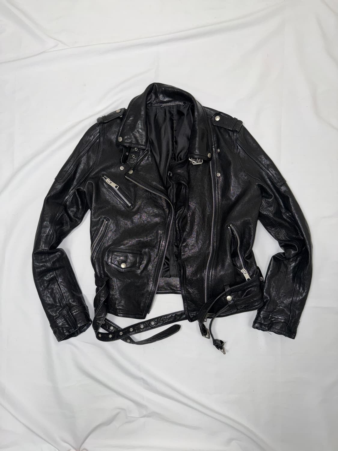 슬림 하이넥 바이커 레더 자켓 상품이미지3