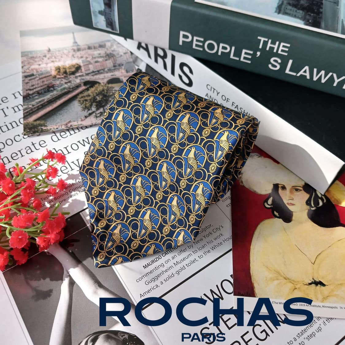 로샤스 실크 네이비 앵무새 패턴 넥타이 9.5cm S~A+등급 E791 상품이미지2