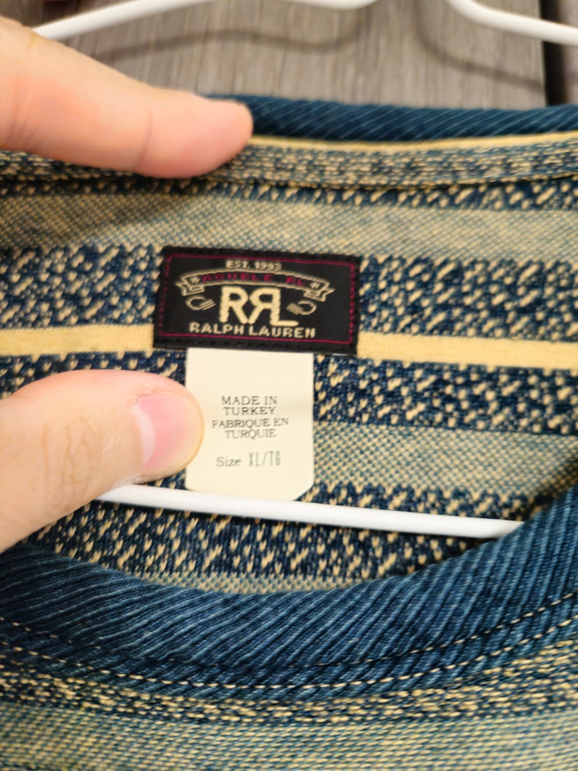 [XL] RRL 더블알엘 인디고 자카드 스트라이프 티셔츠 상품이미지2