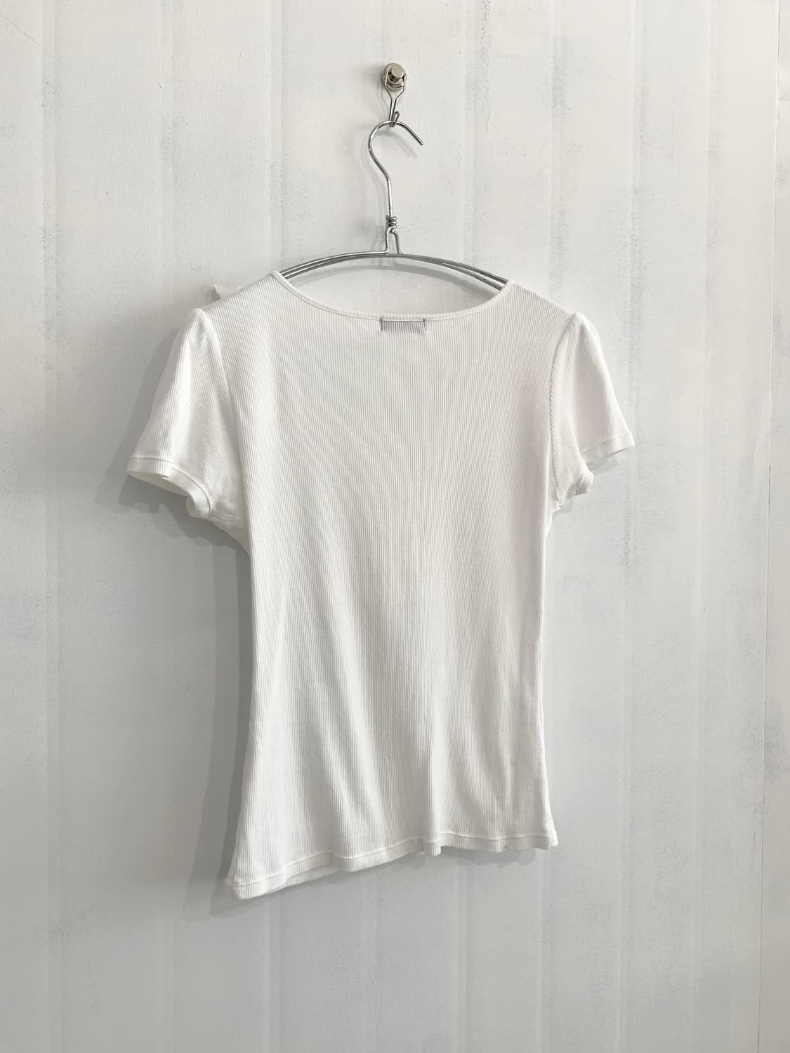 White Lovely Ribbed Short Sleeve Top 상품이미지8