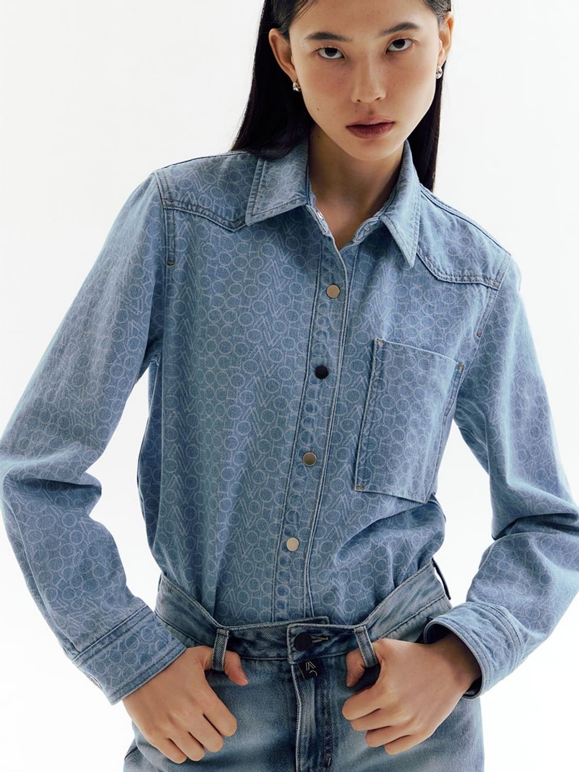 Western Denim Shirts 웨스턴 데님셔츠 자카드 패턴 청자켓 상품이미지1