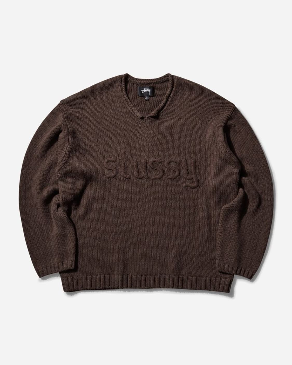 [XL] 스투시 자수 브이넥 로고 스웨터 브라운 상품이미지2