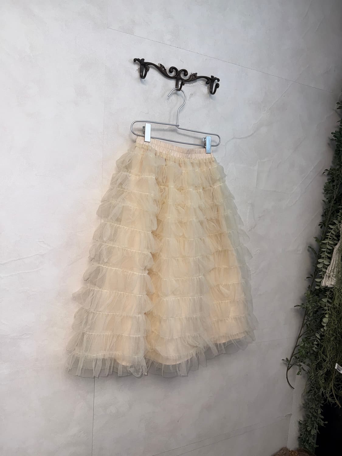 Ivory chiffon ruffle tulle midi skirt 상품이미지2