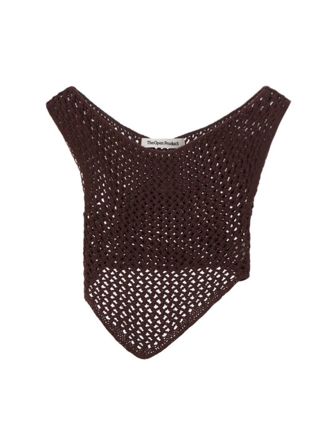 open yy OFF-SHOULDER CROCHET TOP BROWN 상품이미지1