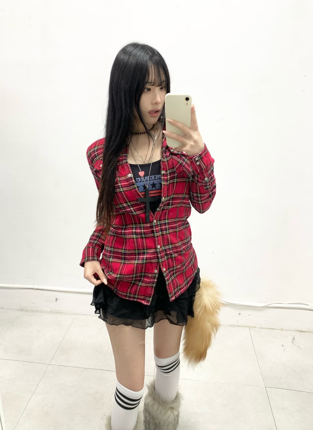 [JENNY THONG] 캐캐체 아무깔 체크 셔츠 상품이미지3