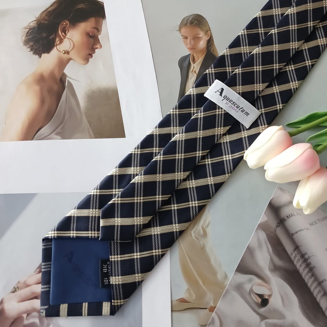 아쿠아스큐텀 실크 클래식 체크 넥타이 9.4cm A+등급 A18866
 상품이미지4