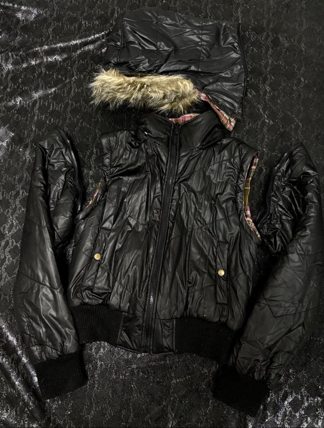 "Vintage" 와투케 키치 무드 분리가능 퍼 패딩 상품이미지5