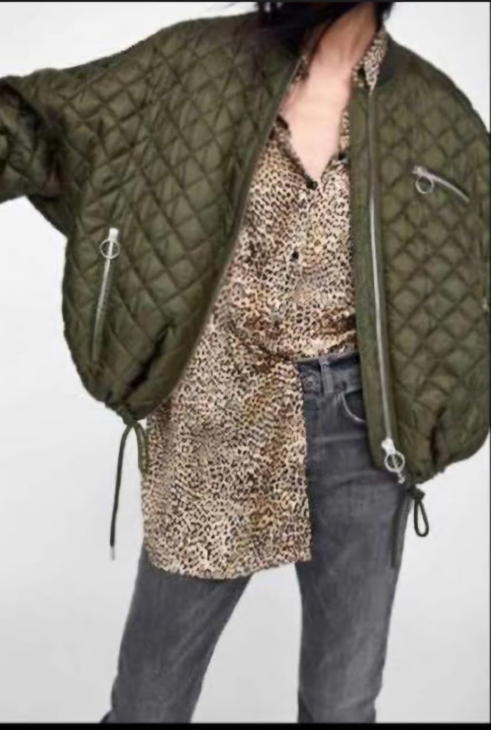 (단종레어)자라 TRF 카키 퀼팅 봄버 자켓 오버핏 간절기 아우터 S~M 상품이미지3