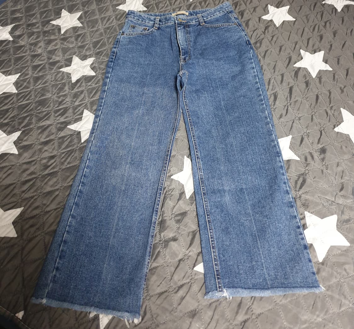 THERAW 밑단컷팅 크롭 와이드 데님팬츠 (L) 상품이미지1