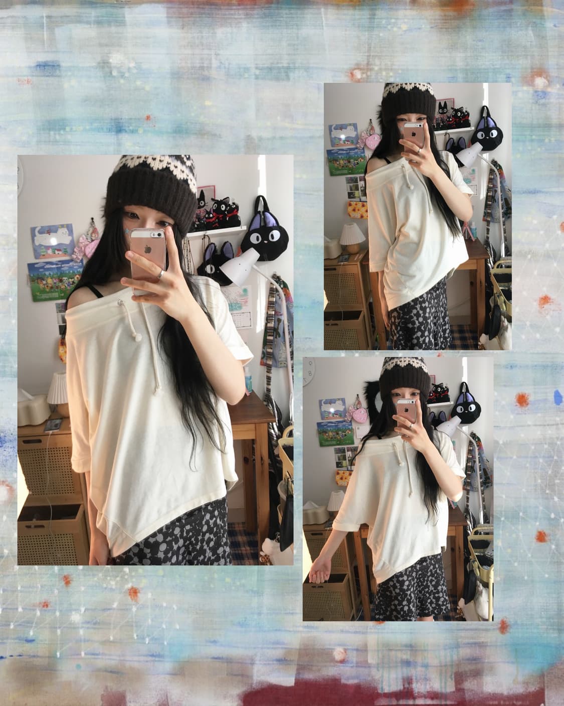 vintage off-shoulder drawstring ivory 상품이미지1