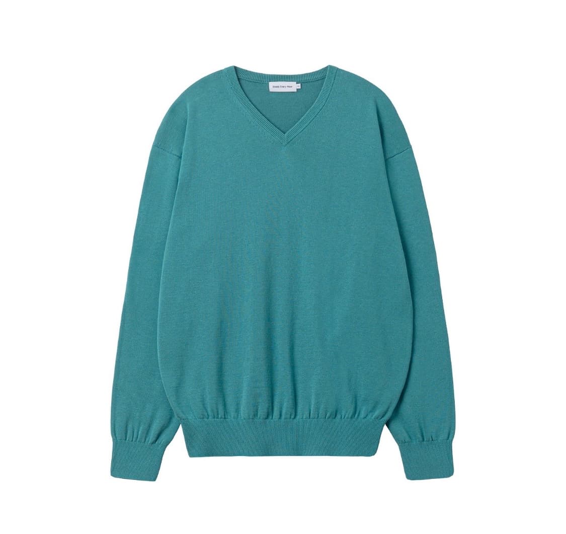 [2] 스테디에브리웨어 sew 코튼 브이넥 니트 터콰이즈 더콰이즈  상품이미지1